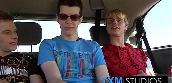  Picking up cute twink Todd for hard threesome sex in the car